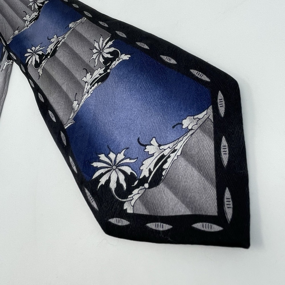 Giorgio Cosani Tie Handmade‎ Italy Silk Black Gray Blue VTG 4x61" Floral Classic